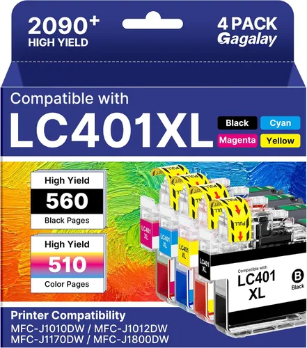 LC401XL - Cartuchos de tinta para impresora Brother LC401 de alto rendimiento para cartuchos de tinta Brother LC401, funcionan para MFC-J1010DW