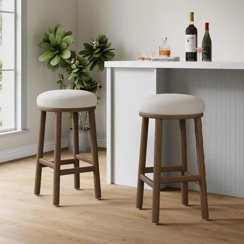 Miniatura 12 de Christopher Knight Home Aubrie - Juego de 2 taburetes de bar redondos de tela Boucle para isla de cocina, silla de comedor de madera sin espalda
