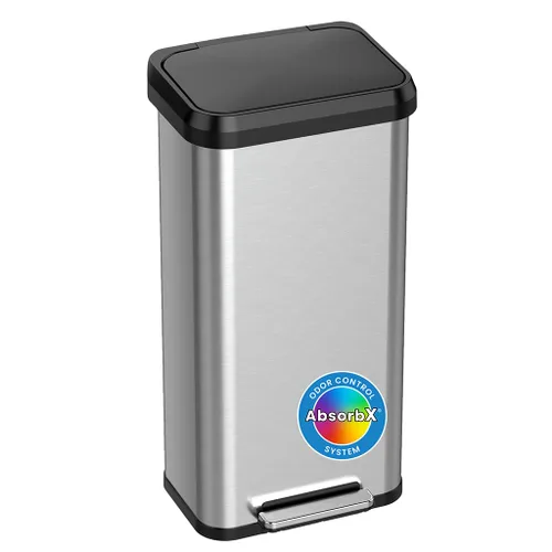 iTouchless SoftStep EXP - Cubo de basura con pedal de 20 galones, con filtro de olores AbsorbX, basurero de acero inoxidable con plástico a prueba