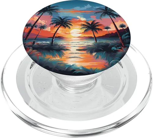 Miniatura 7 de Playa al atardecer océano caprichoso diseño de palmeras PopSockets intercambiables PopGrip