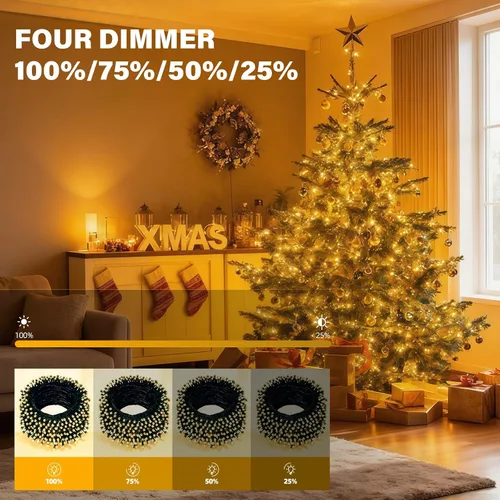 Miniatura 3 de AHAWILL Luces de Navidad blancas cálidas para exteriores, tira de 250 luces LED de 83 pies con 8 modos, luces de árbol de Navidad para interiores