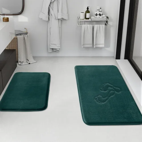 Miniatura 11 de HUXMEYSON Juego de alfombras de baño de 2 piezas, juego de alfombrillas antideslizantes y de secado rápido, alfombras de baño ultra suaves de Negro