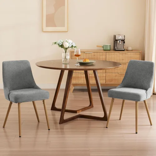 Miniatura 15 de kinmars Juego de 2 sillas de comedor tapizadas modernas con cojín de asiento grueso y respaldo curvo, silla de comedor de tela para cocina, comedor