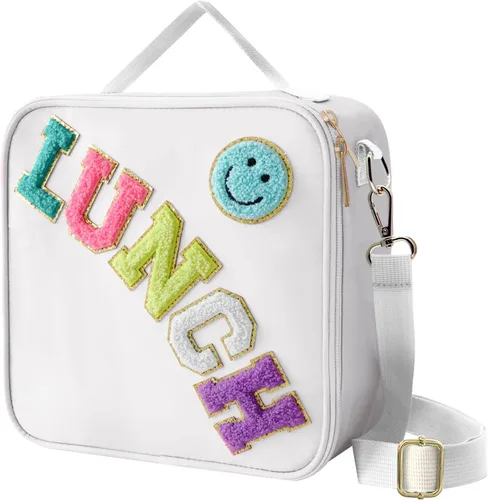Miniatura 13 de Lonchera aislada con correa ajustable para el hombro, lonchera de nailon preppy grande con aislamiento, bolsa de almuerzo reutilizable con bolsa