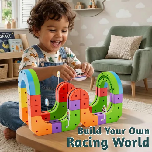 Miniatura 5 de klick Rail - Juego de tren eléctrico 3D mágico y flexible para niños de 3, 4, 5, 6, 7, 8 años, 48 piezas de bloques de pista de autos de carreras