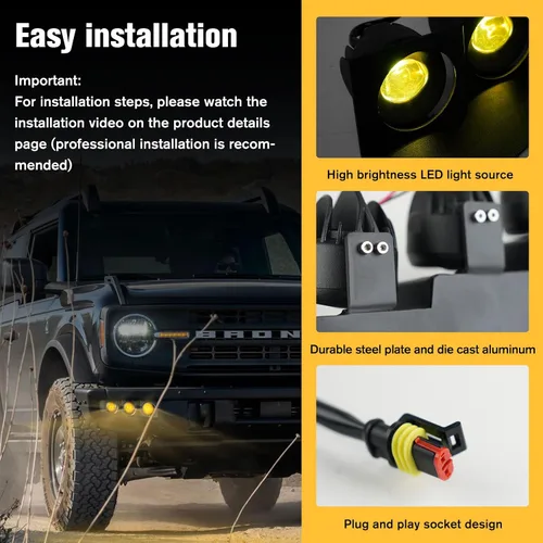 Miniatura 5 de Luz antiniebla LED para parachoques delantero con montajes, accesorios de lámparas antiniebla de parachoques modular, fuente de luz ámbar ultra