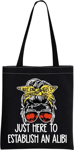 GJTIM True Crime Gift Seriel Killer Gift Just Here to Establish and Alibi - Bolsa de maquillaje para fanáticos del programa de crimen