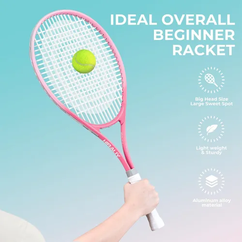 Miniatura 3 de HIRALIY Juego de raquetas de tenis de 27 pulgadas para adultos, raquetas de tenis preencordadas para 2 jugadores, 2 cintas de sobreagarre, 3 pelotas