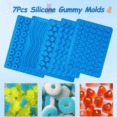 Miniatura 4 de Sidosir 7 moldes de silicona para ositos de gomitas, molde antiadherente para chocolate con gusanos para fiestas, corazón gomoso para bricolaje