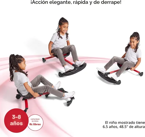 Miniatura 4 de Radio Flyer Stingray Patinete de conducción con deriva divertida para niños de 3 a 8 años, acción de giro de 360°, asiento ajustable para niños