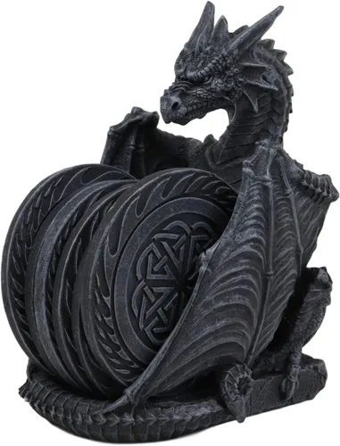 Miniatura 7 de Ebros Gift Juego de posavasos de dragón guardián con alas góticas con nudos celtas, con 6 posavasos redondos de 6.25 pulgadas de alto, Calabozos
