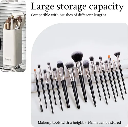 Miniatura 6 de Soporte de cepillo de maquillaje de elevación automática con tapa a prueba de polvo organizadores cosméticos para tocador-blanco