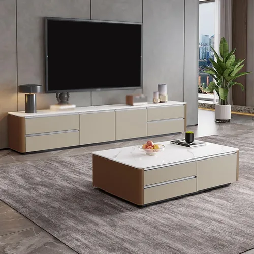 Miniatura 5 de TV Cabinet Stand TV Stand Home Audio-Visual Cabinet Living Room Entertainment Center Leather Storage Cream Style Floor(180 * 40 * 45cm)