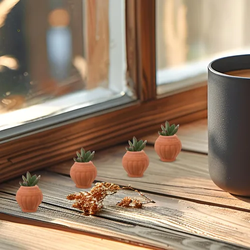 Miniatura 3 de Happyyami Macetas pequeñas de terracota, paquete de 4 macetas pequeñas de arcilla con agujeros de drenaje para suculentas, decoración de escritorio