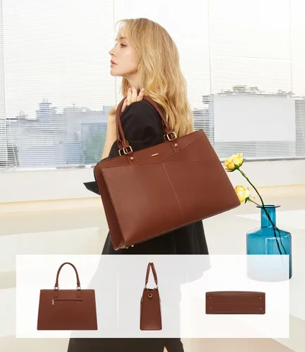 Miniatura 2 de LOVEVOOK Bolsa de mano para laptop para mujer, bolsa de trabajo de cuero para negocios, oficina, maletín para computadora con pequeño clutch, apto