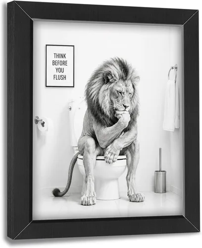 Miniatura 20 de Funny Bathroom Wall Art Framed Giraffe Bathroom Decor, Black and White Animal Canvas Print Picture Farmhouse Toilet Signs for Home Restroom, Black