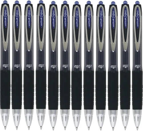 uni-ball 704519 SigNo 207 - Bolígrafo de gel retráctil, punta fina de 0.028 in, línea de 0.016 in, color azul Ref 9004601 (paquete de 12)