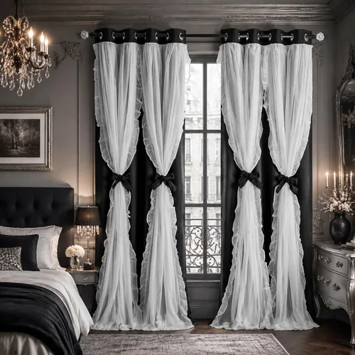 Miniatura 9 de PONY DANCE Cortinas con Volantes de Doble Capa con Superposición Transparente, Decoración Elegante para Ventanas de Diseño Rústico Francés de Campo