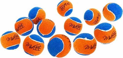 Miniatura 10 de Midlee Squeaky Mini pelota de tenis para perros de 1.5 pulgadas, paquete de 12 (amarillo/morado)