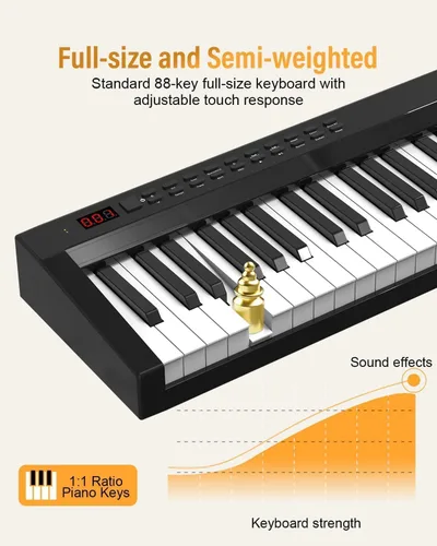 Miniatura 2 de KONIX Piano digital de 88 teclas, tamaño completo, juego de teclado electrónico semipesado con soporte, altavoces integrados, pedal