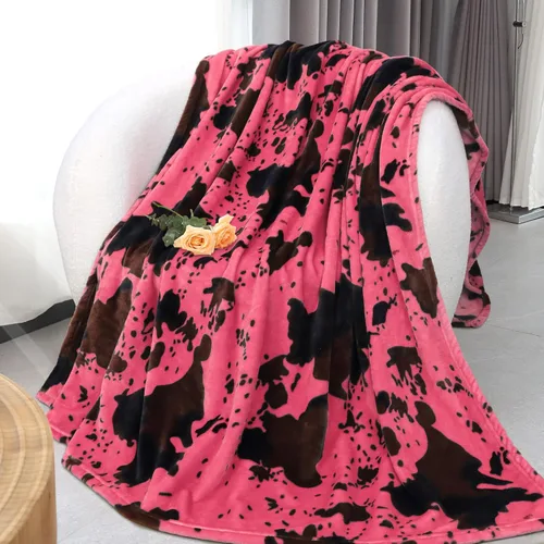 Miniatura 28 de Manta ligera de forro polar suave rosa, manta pequeña y cálida para cama Manta vaquera-rosa