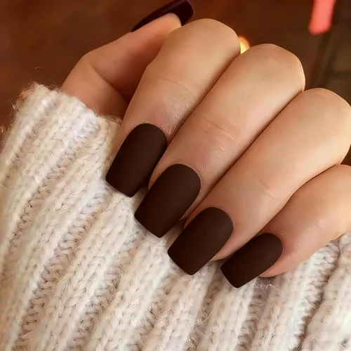 Miniatura 27 de KQueenest Uñas Postizas de Presión Azul Real Cortas Medianas Cuadradas con Pegamento, Juego de Uñas Falsas Sólidas Oscuras Cortas Ataúd Acrílicas