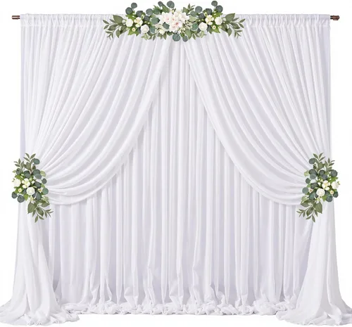 Miniatura 45 de Cortinas de fondo azul bebé de 10 pies x 10 pies, tela de gasa chiffon transparente sin arrugas, tela de fondo fotográfico drapeada para arco