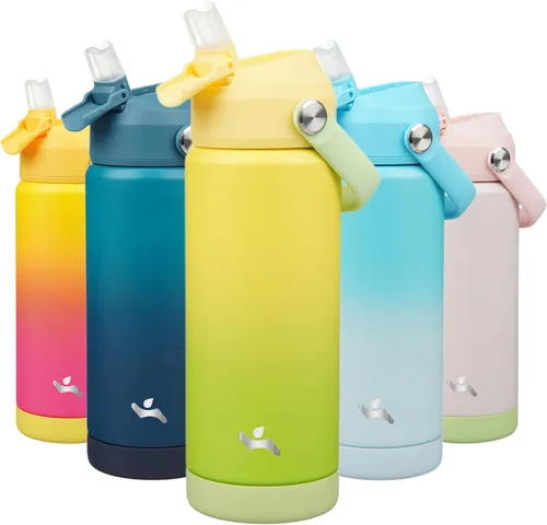 Miniatura 55 de Konokyo Botella de agua aislada con tapa de pajilla, botella de metal al vacío de acero inoxidable de 18 onzas con mango de silicona, color negro