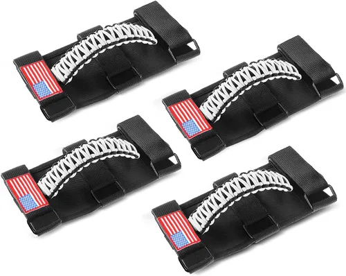 Miniatura 22 de Savadicar Paquete de 4 Asas de Agarre de Barra Enrollable Compatible con 1955-2023 Jeep Wrangler CJ YJ TJ JK JL 4XE & Gladiator JT, Soporte de Negro