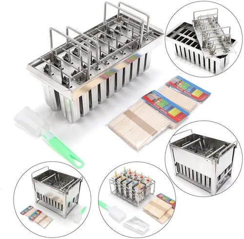 Miniatura 9 de Kit de moldes de paletas de hielo de acero inoxidable, moldes de acero inoxidable, soporte para palitos de helado de paletas de hielo + cepillo