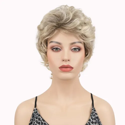 Miniatura 10 de Lydell Pelucas cortas y onduladas de 6 pulgadas, cabello sintético completo, estilo clásico (12TT26 marrón claro con reflejos)