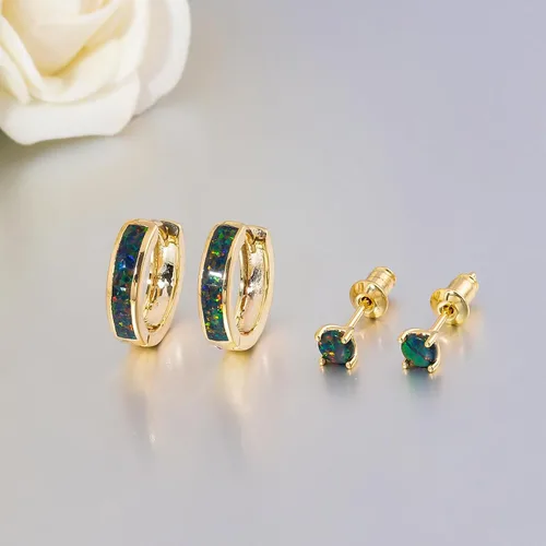 Miniatura 216 de CiNily Aretes Huggie de ópalo con bisagras, chapados en oro, hipoalergénicos, pequeños aretes de aro para mujeres, adolescentes, niñas, hombres