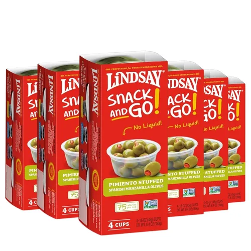 Miniatura 6 de LINDSAY Aceitunas Kalamata griegas sin hueso Snack and Go, caja de 4 (16 tazas de aperitivo)