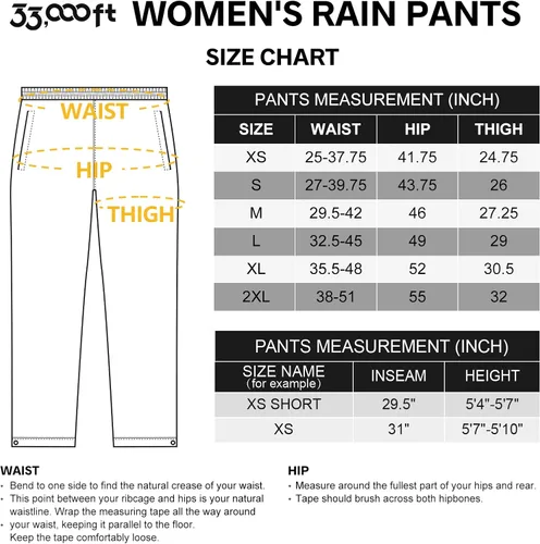 Miniatura 6 de 33,000ft Pantalones de lluvia para mujer, ligeros, impermeables, resistentes al viento, pantalones de senderismo para exteriores, pesca, día lluvioso
