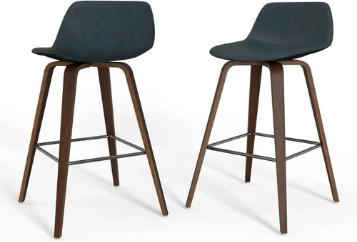 Miniatura 26 de SIMPLIHOME Randolph Taburetes de mostrador (juego de 2) taburetes de bar tapizados de madera curvada de 28 pulgadas de altura del asiento en tela
