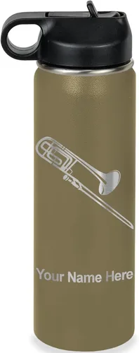 Miniatura 42 de LaserGram Botella de agua personalizada, trombón, acero inoxidable de doble pared aislada al vacío con popote superior, regalo grabado personalizado