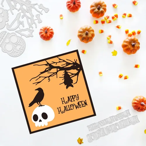 Miniatura 7 de INFUNLY 3 troqueles de corte de calavera de metal para hacer tarjetas, cortadores de velas, flores, troqueladas, plantillas de relieve para Palabras