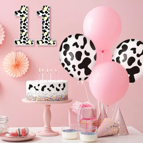 Miniatura 5 de VIHOSE Números con estampado de vaca clara, centros de mesa de cumpleaños, decoración de granja, letrero luminoso con números para fiesta temática