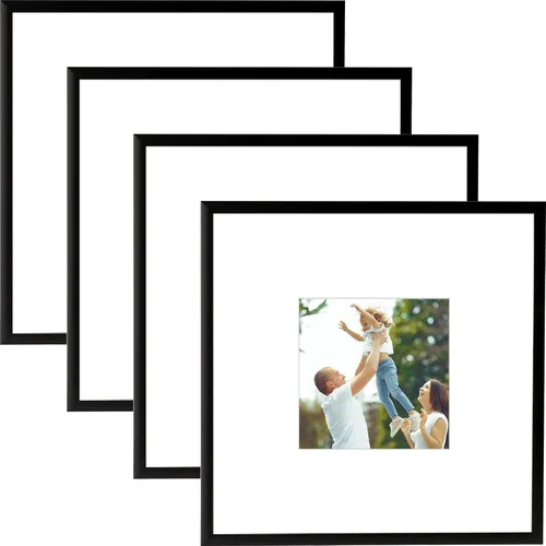 Miniatura 10 de Golden State Art Portarretratos de 5 x 7 pulgadas con paspartú para fotos de 4 x 6 pulgadas, juego de 4 marcos de aluminio de vidrio real de alta