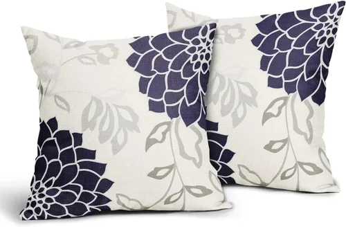Miniatura 27 de Sweetshow Juego de 2 fundas de almohada florales de color azul marino de 16 x 16 pulgadas, fundas de almohada cuadradas de lino con estampado