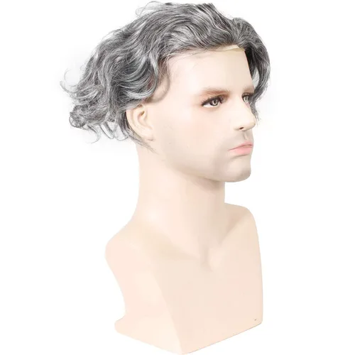 Miniatura 4 de Voloria Toupee para hombre 0.0 in piel ultra fina pu hombres postizo europeo virgen sistema de reemplazo de cabello humano piezas 10x8inch 1B