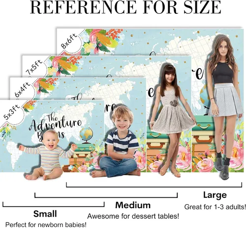 Miniatura 3 de 5x3ft Fabric Spring Floral The Adventure Begins Backdrop World Map Flower Baby Adventure Party Banner Washable Background SK0334A
