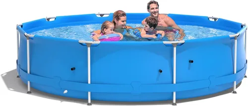 Miniatura 10 de GYMAX Piscina sobre el suelo de 12 x 31.5 pulgadas, piscina con marco de acero con cubierta para piscina, resistente al desgarro, piscina al aire