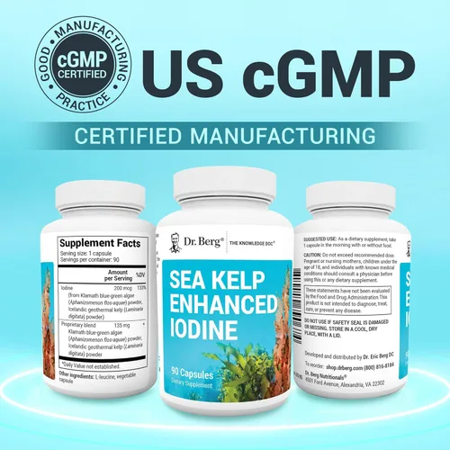 Miniatura 5 de Dr. Berg Sea Kelp Yodo mejorado - 200 mcg de yodo premium - Mezcla de algas marinas incluye algas azul-verdes Klamath y algas marinas - 90 cápsulas