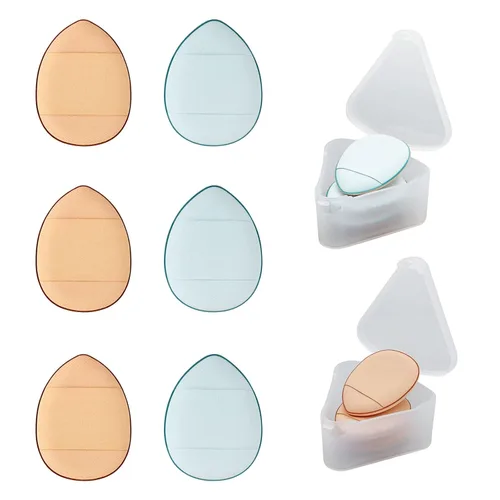 WishLotus 6 esponjas de maquillaje en forma de gota para base de maquillaje reutilizables sueltas con estuche pequeño para mujeres y niñas y
