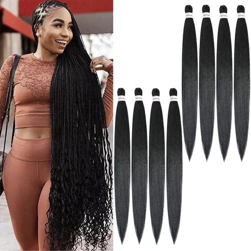 Miniatura 66 de Alrence Cabello estirado para hacer trenzas, trenza larga de 30 pulgadas, 8 paquetes, extensiones profesionales de trenzado de cabello sintético, 1b#