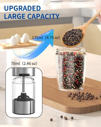Miniatura 6 de CIRCLE JOY Gravity - Juego de molinillo eléctrico de sal y pimienta con luz LED, funciona con pilas, grosor ajustable, gran capacidad, para el Set