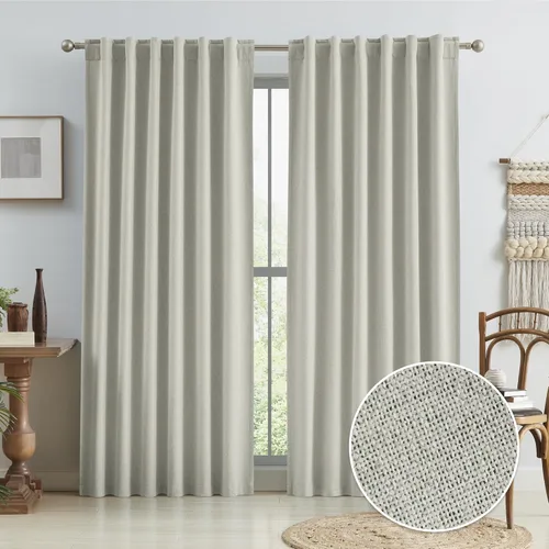 Miniatura 12 de Paneles de cortinas de ventana 100% opacas, con trabillas traseras, bolsillo para barra, gancho, cinturón, aspecto plisado, cortinas para sistema