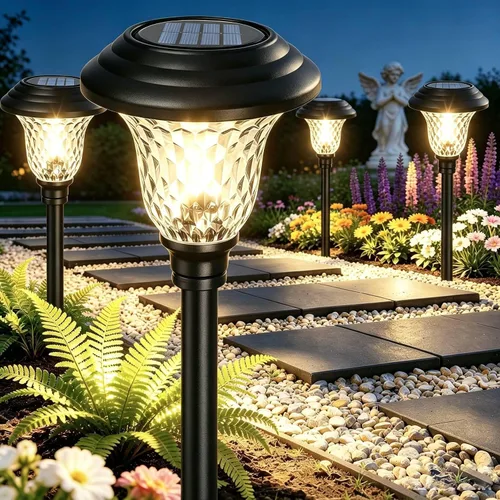 Miniatura 8 de BEAU JARDIN - Luces solares para exteriores para iluminar caminos, patios y jardines, hechas de cristal y acero inoxidables, impermeables