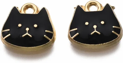 Miniatura 7 de KitBeads 20 dijes esmaltados de gato negro mini cabeza de animal gatito mascota encanto para hacer joyas, pulseras collar a granel